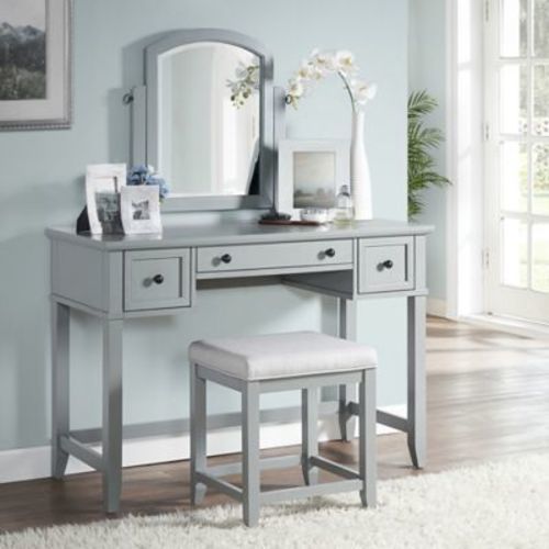 Crosley Vista Cushioned Seat Vanity Stool - Linen Vintage/Dove Gray