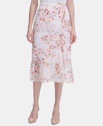 midi ruffled skirt floral pink calvin klein medium