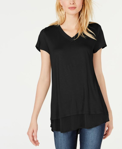 black v neck tunic top