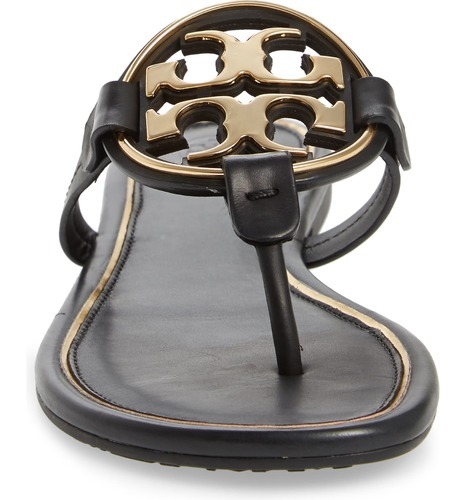 Tory Burch Women S Miller Metal Logo Sandals Black Gold Size 8 5 Check Back Soon Blinq