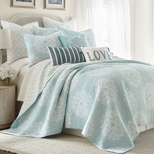 Levtex Home 3 Piece Lara Spa Bed Quilt Set Teal Size King Blinq Levtex Home 3 Piece Lara Spa Bed Quilt, Teal King Bedding Sets